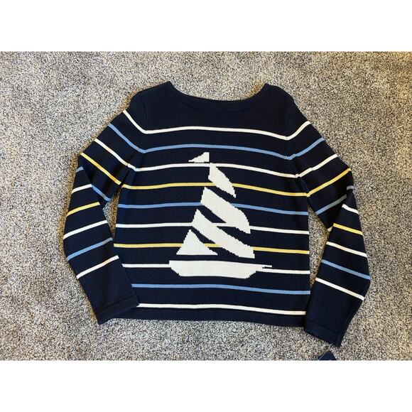 Crazy Horse Liz Claiborne Sailboats Nautical Knit Sweater Petite Medium NWT - Picture 1 of 8
